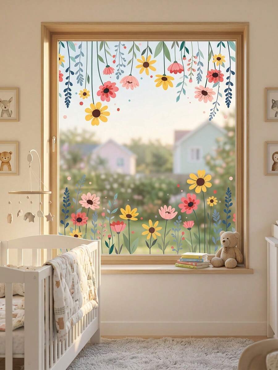 1/2pcs-Spring Wildflower Window Clings, Removable Sunflower Daisy Floral Window Decals, Waterproof Reusable Vinyl Window Stickers For Bedroom Living Room Kitchen Nursery Spring Home Decor - A - View 1