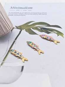 1件海洋生物主题鱼形项链吊坠，时尚优雅，适合日常佩戴 - 金黃色 - 查看 3