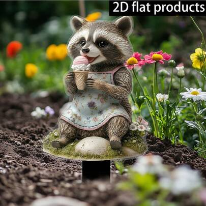 2D Flat Garden Raccoon Dog Sign, Cute Raccoon Logo, Outdoor Decor For Lawn, Garden, Yard, Farm, Landscape Decoration