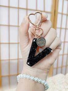 闪亮水钻字母钥匙扣 - 幸运水晶吊坠，闪亮合金挂件，适用于包包和背包 - 生日和特殊场合的完美礼物，钥匙链、戒指、包包、背包挂件、汽车挂件，女士女孩礼物，钱包和手提包配件，字母 A-Z - 黑色 - 查看 9