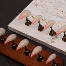 夏季新款10片手工渐变蜜桃粉猫爪美甲贴片，25毫米短款，适合日常佩戴，珊瑚橙渐变设计，清新可爱高光泽假指甲套装 - 珊瑚粉 - 查看 5