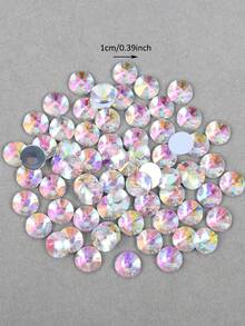 100pcs/Pack, 10mm Pointed Flat Round Acrylic AB Color Rhinestones, Pointed Top Round Plastic Rhinestones For Clothing, Shoes, Bags Decoration - 10mm 100pcs - View 2
