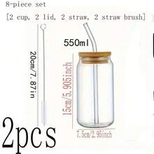 1pc Mason Jar With Lid & Straw, Glass Cup With Lid & Straw - Wide Mouth Reusable Drinking Cup, Iced Coffee Cup, School Supplies - Clear - View 13