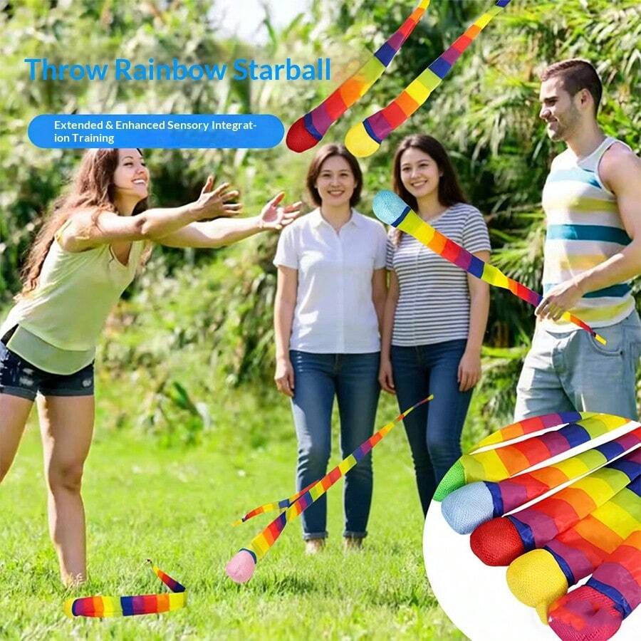 Colorful Segmented Soft Balls + Rainbow Tail, Suitable For Outdoor Tossing, Parent-Child Interaction, Sports Games, Vibrant Colors, Strong Visual Impact, Laughter-Inducing Rainbow Magic Balls! Throwing And Catching Toy | Birthday Surprise Gift/Bestie Exchange Gift/Camping Party Essential