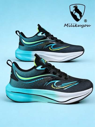 （已售出1000多双）Milikuyou 男士休闲运动鞋，适合日常穿着、长跑、短跑、休闲跑、速度训练，是学生或男士的理想礼物，颜色鲜艳，尺码39-48（不规则手绘鞋底，不对称图案）