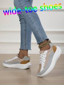 Chaussures de sport à large bout pour femmes, mode polyvalente, maille respirante, semelle plateforme, couture , légères et confortables, convenant aux étudiantes, à l'extérieur, aux fêtes, au style Lolita, à la maille pailletée, au style sirène, chaussures de voyage pour femmes, chaussures de course respirantes et ajourées - Multicolore - Voir 6