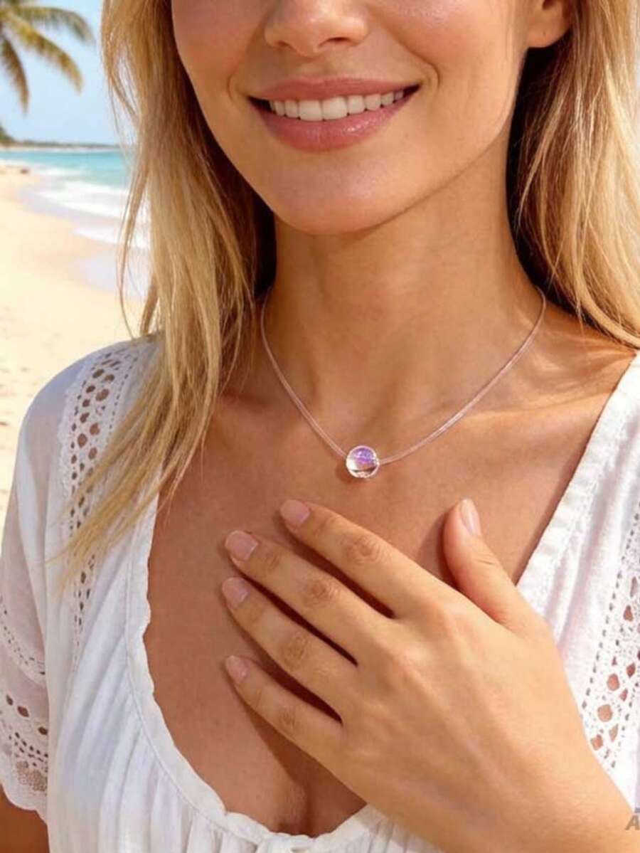 imoli 1pc Minimalist Chic Luxury Fish Line Pendant Beaded Necklace, Suitable For Daily Wear