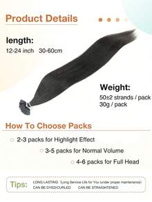 14-22 Inch Straight Human Hair Extensions, 1B Natural Black, Protein Keratin Flat Tip, Invisible F-Tip, Suitable For Halloween Costumes - S1B - View 8