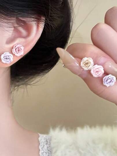 Andkiss Bộ 10 đôi bông tai acrylic hình hoa tối giản, ngọt ngào, thời trang và đa năng.