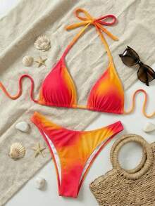 Sweetra Bộ Bikini Thắt Nơ Cổ Màu Ombre Đi Biển Mùa Hè Cho Nữ - Nhiều màu - Xem 1
