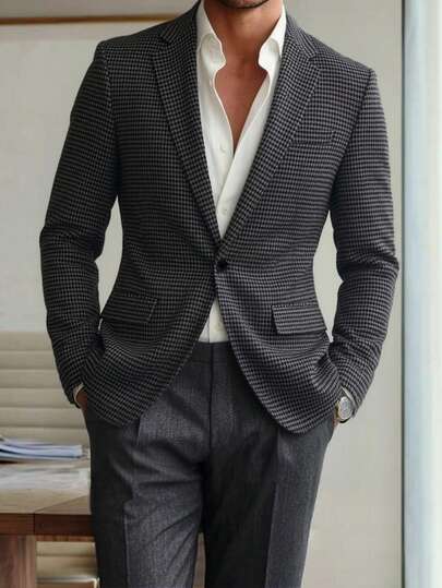 Spring & Autumn Men's Plaid Blazer, Fashionable Casual Vintage Style Suit Jacket, Suitable For Daily Wear