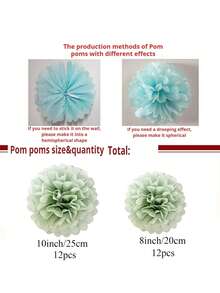 Dusty Sage Green Tissue Paper Pom Poms - Hanging Paper Flowers For Botanical Neutral Bridal Shower Wedding Birthday Graduations Christmas And Special Occasions( - Green Paper Flower Ball With Rat Tail - View 10