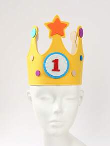 生日皇冠帽，带数字，毛毡皇冠，生日帽，生日皇冠，3D贴纸布艺皇冠，0-9可替换数字，生日蛋糕帽，派对装饰 - 黃色 - 查看 8