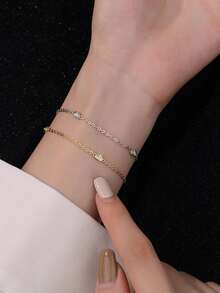 1 chiếc vòng tay bạc S925 Sterling Silver khảm hình trái tim nhỏ nhắn, tinh tế, phong cách thời trang nữ ngọt ngào dễ thương cá tính theo phong cách INS tối giản thanh lịch đa năng món quà trang sức tinh tế - Yêu - Xem 7