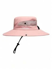 1件装女士夏季遮阳帽沙滩帽宽檐户外防紫外线帽可折叠透气网眼马尾辫渔夫帽 - 英文刺繡馬尾漁夫帽 - 查看 8