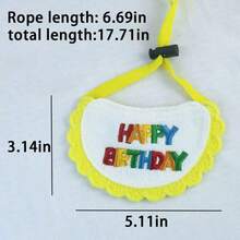 Adjustable Pet Birthday Party HAPPY BIRTHDAY Knitted English Embroidery Lace Scarf/Hat, Suitable For Cats And Dogs - Yellow - View 2