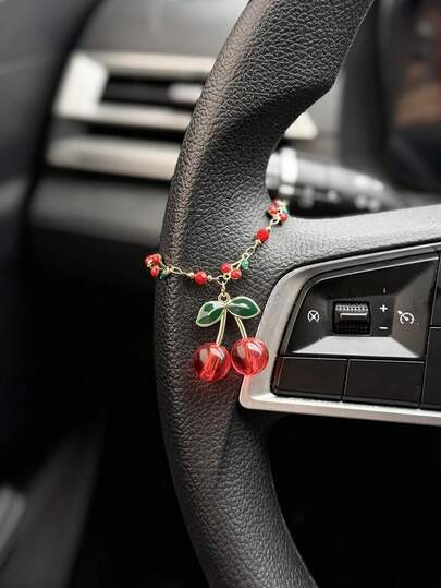 1pc Fresh Cherry Car Steering Wheel Chain Car Hanging Decoration Women's Interior Decoration Accessories