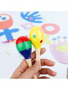 1/2/3/4/5/8 Pcs Wooden Maracas, Festive Wooden Maraca Toys, Random Pattern - Multicolor - View 2