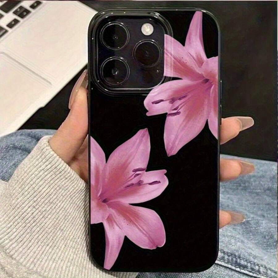 Black Lotus Petal Design Phone Case, Suitable As Birthday Or Christmas Gift For Girlfriend, Daughter, Couples, Teens - Black - View 1