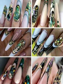 12 Grids Asymmetrical Aurora Shell Slices Nail Decoration Shiny Holographic Asymmetrical Iridescent Mica & Abalone Shell Y2K Mermaid Flake DIY Nail Charms Luxury Manicure Accessories Nails - Multicolor - View 4