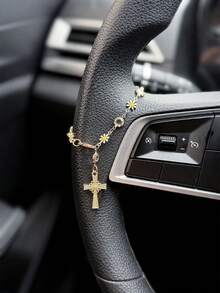 1pc Daisy Flower Cross Car Steering Wheel Decorative Chain Interior Decoration Accessories - A - View 4