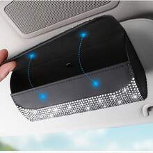 Sparkling Car Sun Visor Glasses Box, Luxury Rhinestone Glasses Case, Sun Visor Storage Bag, Faux Leather Fashion Glasses Storage Box, Multi-Function Sun Visor Storage Bag, Suitable For Women - A - View 5