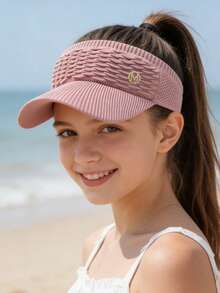 1/2pcs Girls' Solid Color Elastic Sports Sun Hat, Quick-Dry Wide Brim Sun Hat Suitable For Sports, Camping, Cycling, Outdoor Daily Wear - Pleated Hollow Hat - View 3
