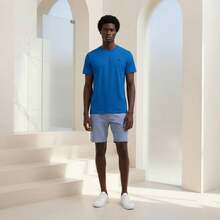 Voker Men's 100% Cotton Slim Fit Plain Basic Casual Everyday T-Shirt. Men's T-Shirt That Doesn't Shrink Or Fade. - Màu xanh lam - Xem 4