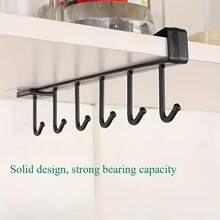 1pc Seamless No-Drill Wardrobe Storage Rack, Multi-Function Hanging Organizer Shelf With 6 Hooks - Multicolor - View 3