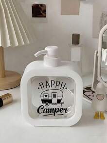 Happy Camping Manual Hand Soap Dispenser Bottle - Vintage Camper Van & Classic RV Design, With Teal Bubbles, Pink Flowers And "Happy Camping" Label, Moisturizing Pump Bottle Suitable For Sink, Shower, Bathroom, Kitchen, Camping Decor, Mother's Day Gift, Home Decor, Travel Essential - Multicolor - View 6