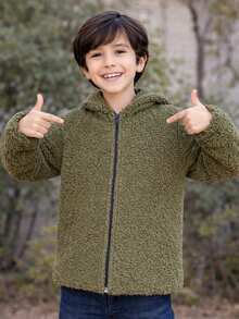 Children's And Teen's Winter Sweater For Girls, Teddy Coat With Hood, Children's Jacket - Màu xanh lá cây đậm - Xem 1