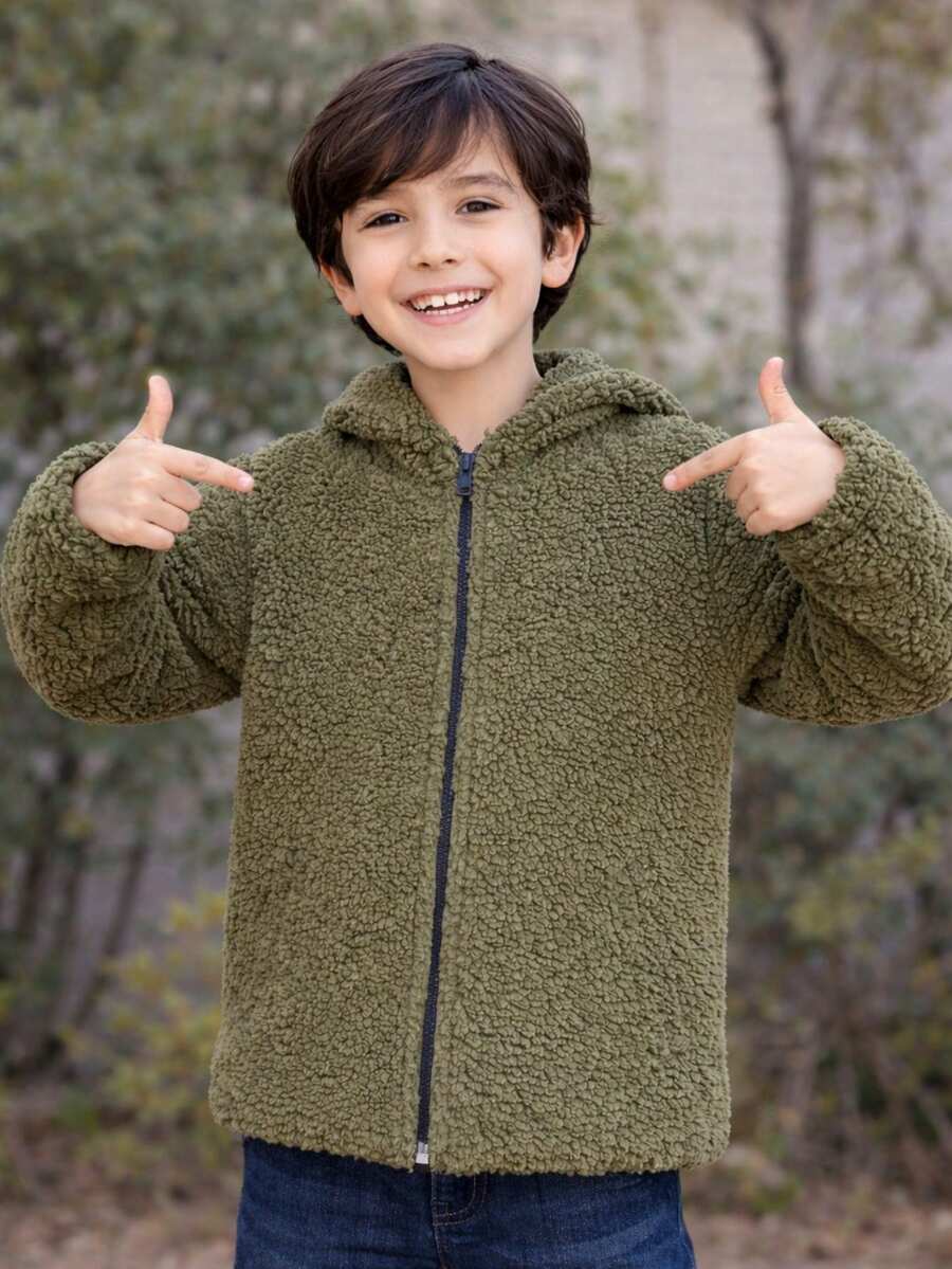 Children's And Teen's Winter Sweater For Girls, Teddy Coat With Hood, Children's Jacket - Màu xanh lá cây đậm - Xem 1