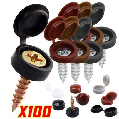 100 piezas Tapa de tornillo de plástico de una sola pieza, tapa decorativa para tornillos, tuercas y pernos, cubiertas plegables