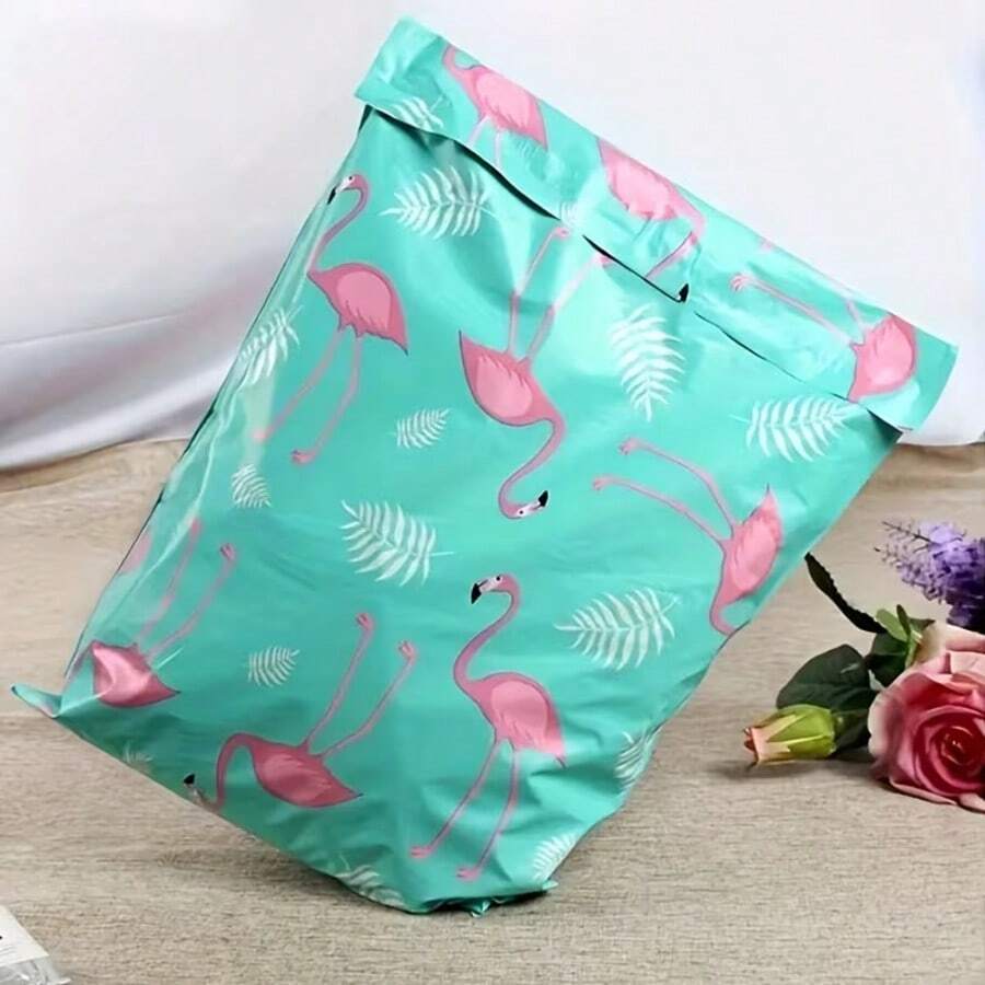 20个自封火烈鸟图案涤纶邮寄袋，防水防撕裂服装运输袋 - PE材质，办公用品直销运输袋，聚乙烯快递袋，邮寄袋，包裹袋 - 彩色 - 查看 1