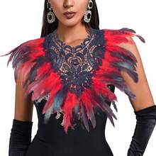 1 pieza Chal de plumas artificiales, poncho de plumas artificiales de fibra de poliéster estilo victoriano, capa, chal, cuello de encaje para hombros, disfraz de bruja para otoño, invierno, primavera y verano - Morado - Ver 9