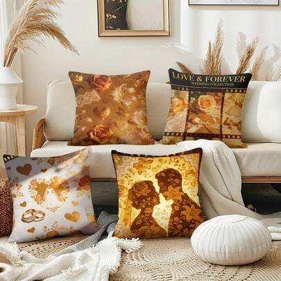 4pcs/1pc Exquisite Wedding Floral Pillowcases, Perfect For The Wedding Season, Suitable For Sofa And Bedroom Home Decor, Without Pillow Inserts