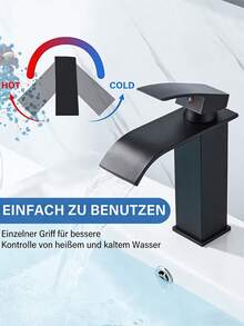 39-Inch Stainless Steel Waterfall Bathroom Faucet, Black Electroplated Single Handle Cold And Hot Water Mixer Tap With Valve Core And Coating Technique, Suitable For Vanity, Sink, Bathroom Basin And Washbasin, Modern Home Essential Upgrade, Luxury Cleaning Water, Suitable For Holiday Gifts And Home Decoration - Multicolor - View 10