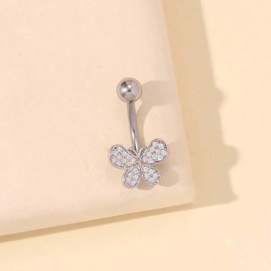 1pc Fashionable Titanium Butterfly Navel Ring, Suitable For Daily Wear - Silver - View 1