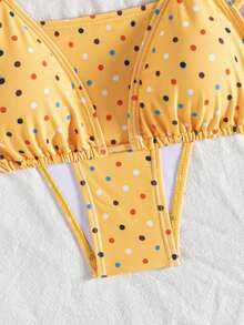 Sexy Backless Strap Swimwear, Leopard Print Spaghetti Strap Tie Bikini Set, Summer Beach Outfit Vacation - Bright Orange Base With Colorful Dots - View 6