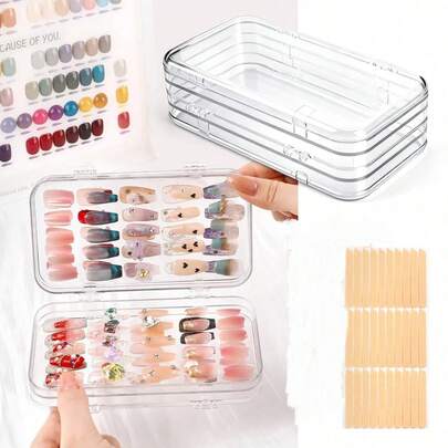 三折四页透明指甲油收纳盒，适用于指甲油压制，附赠双面胶带，指甲护理收纳盒