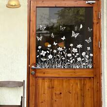 1/4pcs Floral Electrostatic Window Cling. White R Tulip, Sunflower And Iris With Butterfly Patterns Silhouette Sticke. Removable, Waterproof PVC. Suitable For Living Room, Cafe And Shop Window Decoration. - Multicolor - View 5