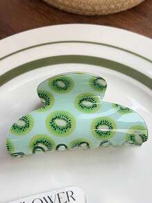 1pc/3pcs Geometric Pattern Casual Acrylic New Spring/Summer Fruit Print Hair Clips, Kiwi, Lemon, Shark, Fresh Style Hair Clips - Multicolor - View 10