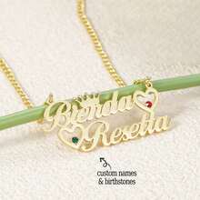 1 pieza Collar personalizado de doble capa con nombre y corazón, collar personalizado con nombre de corona y piedra natal, collar de placa con doble nombre para parejas, regalo del Día de San Valentín, regalo de Navidad - Dorado - Ver 8