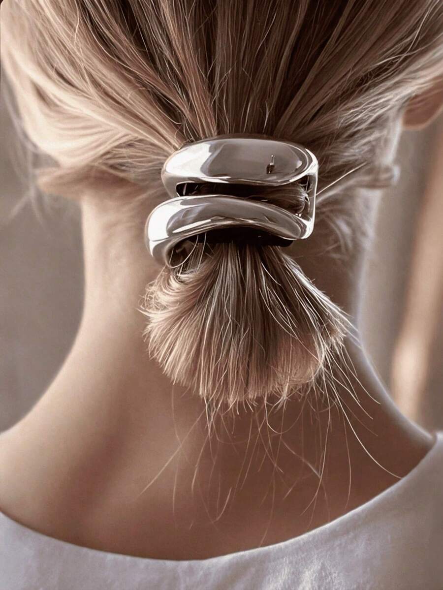 1pc Minimalist Hollow Double-Layer Metal Hair Scrunchie, Women Elastic Hair Tie, Fashion Hair Accessory, Ponytail Holder Hair Rubber Bands Hair Rope - Multicolor - View 1