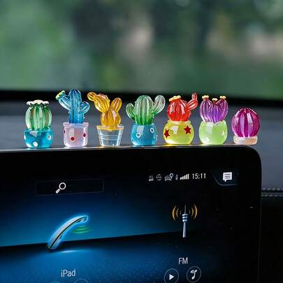 6个随机夜光多肉植物迷你景观摆件，清新治愈桌面摆件，汽车内饰仪表盘展示配件