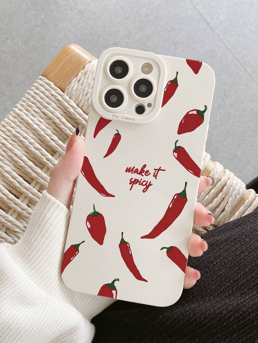 1pc Fashionable Chili Graphic Liquid TPU Full Coverage Protective Phone Case, Shock-Proof & Anti-Fall TPU Soft Shell, Compatible With IPhone 17/17 Pro/17 Pro Max/16/16 Pro/16 Pro Max/15/14/13/12/11 And S26/S26 Plus/S26 Ultra [International Version, Not Domestic], International Version,  Not The Domestic Version - Multicolor - View 1