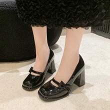 Elegant Chunky Heel Pumps, Versatile Slip-On Pointed Toe Shoes For Women - Black - View 2