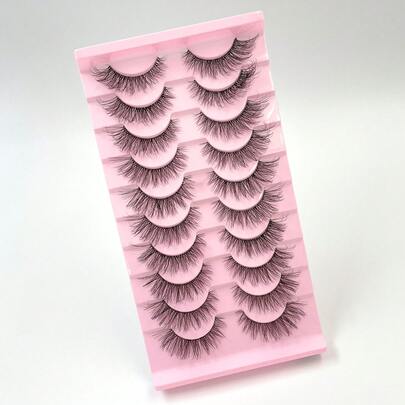 10 pares de pestañas postizas de visón sintético 3D esponjosas y transparentes, naturales, largas, suaves, rizadas y de volumen, cómodas y reutilizables