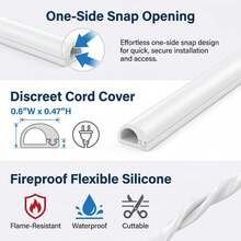 Ống che cáp silicon tự dính 39 inch, phù hợp với 1-2 dây cáp, vỏ bọc cáp mềm mại gắn tường, thích hợp cho nhà và văn phòng, màu trắng (rộng 0,6" x cao 0,47") - Xem 3