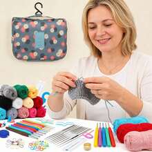 Kit de Ganchillo DIY con Hilo y Ganchos, Juego de Manualidades de Ganchillo Completo para Principiantes y Aficionados, Kit de Tejido para Proyectos Hechos a Mano, Kit de Iniciación al Ganchillo con Accesorios y Bolsa de Almacenamiento - A - Ver 9